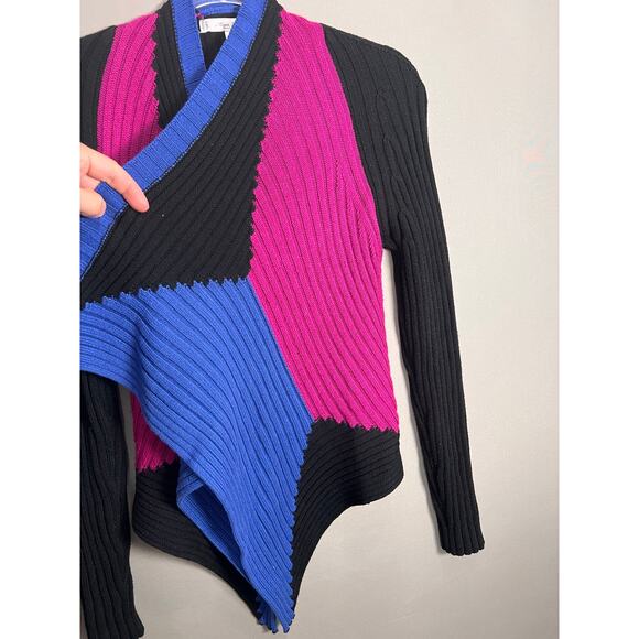 Mona Leah Couture Color Block Sweater Cardigan Winter Medium Paris Minimalist - Picture 9 of 10